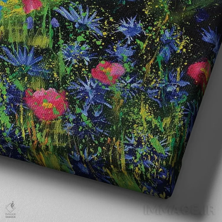 تابلو انتزاعی گل های وحشی دشتی اثر پل لدنت - نمای نزدیک بافت بوم