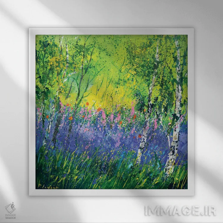 تابلو انتزاعی گل انگشتانه اثر پل لدنت - نمای قابدار سفید