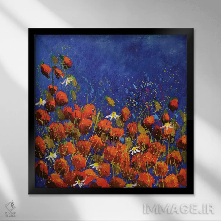 تابلو انتزاعی شقایق های قرمز ۶۸۲۴ اثر پل لدنت - نمای قابدار مشکی