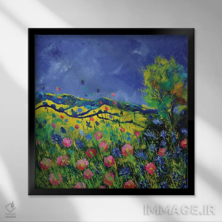 تابلو انتزاعی گل های وحشی دشتی اثر پل لدنت - نمای قابدار مشکی
