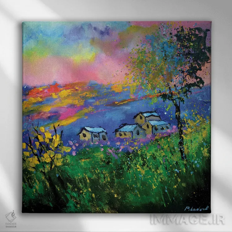 تابلو دکوراتیو روستایی در سرزمین عجایب اثر پل لدنت - نمای روبهرو روی دیوار