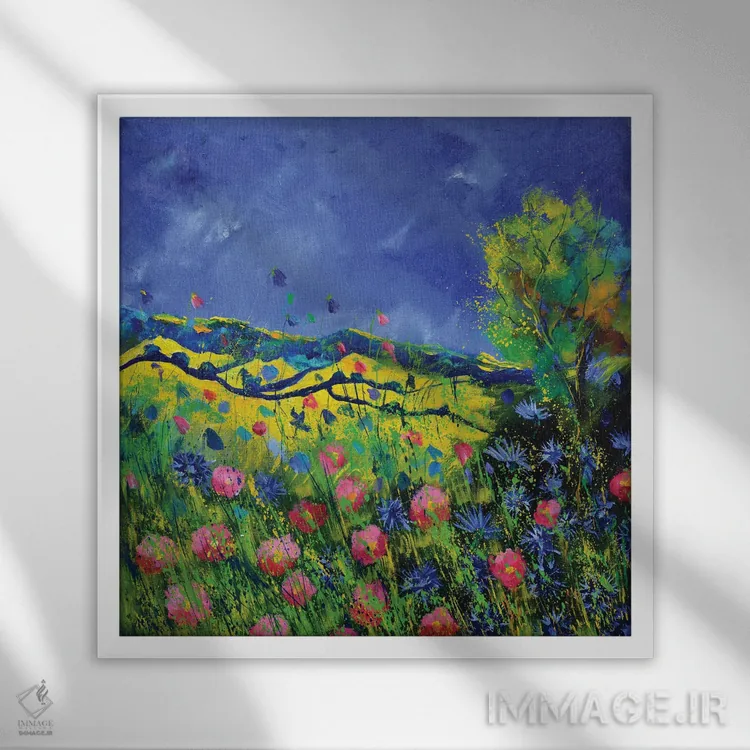 تابلو انتزاعی گل های وحشی دشتی اثر پل لدنت - نمای قابدار سفید