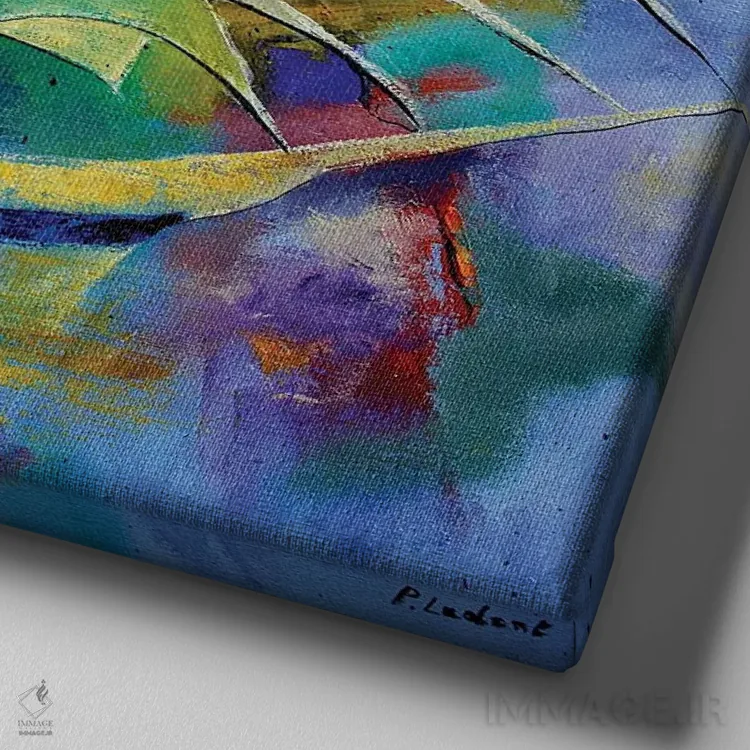 تابلو دکوراتیو قایقرانی اثر پل لدنت - نمای نزدیک بافت بوم