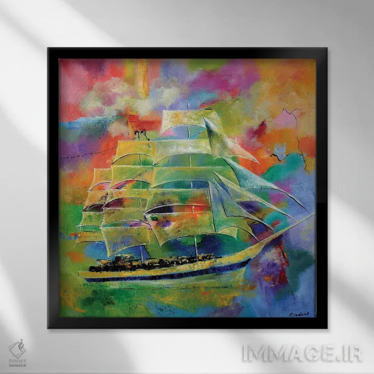 تابلو دکوراتیو قایقرانی اثر پل لدنت - نمای قابدار مشکی