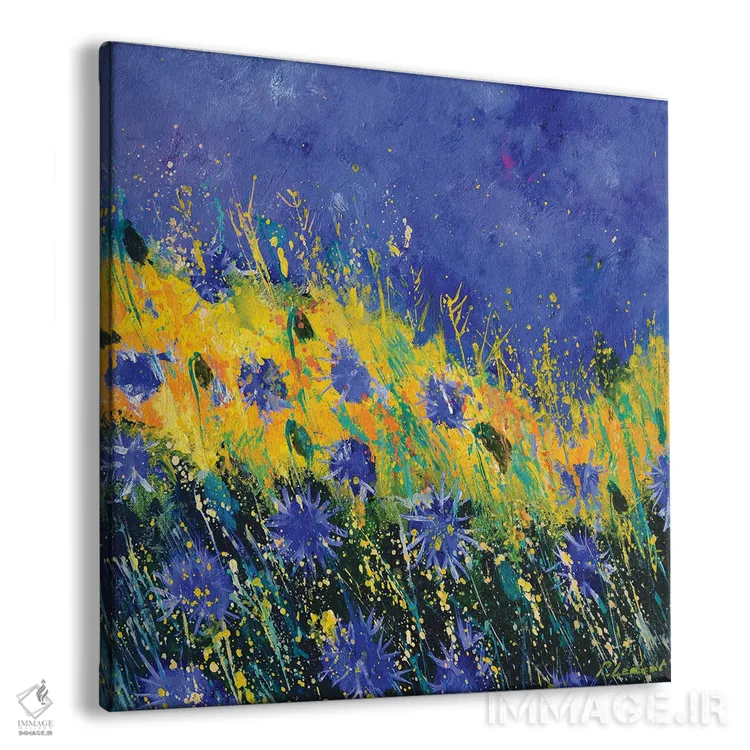 تابلو انتزاعی گل های گندم نمای آبی تابستانی اثر پل لدنت - نمای پرسپکتیو محصول