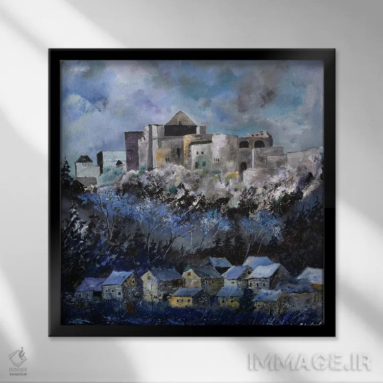 تابلو انتزاعی قلعه قرون وسطایی در بویون اثر پل لدنت - نمای قابدار مشکی