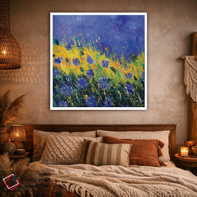 تابلو انتزاعی گل های گندم نمای آبی تابستانی اثر پل لدنت - D1W