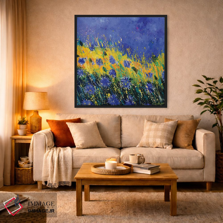 تابلو انتزاعی گل های گندم نمای آبی تابستانی اثر پل لدنت - D2B