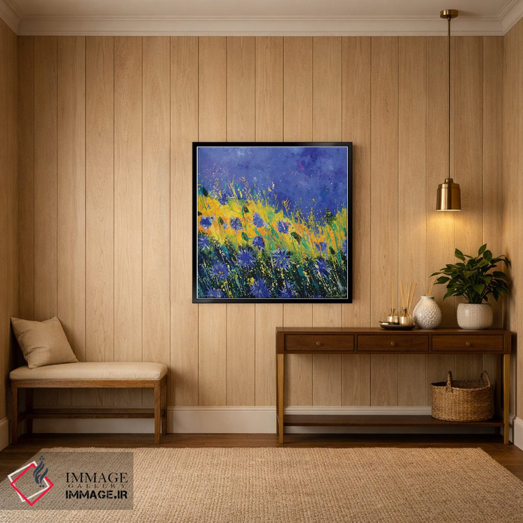 تابلو انتزاعی گل های گندم نمای آبی تابستانی اثر پل لدنت - D4B