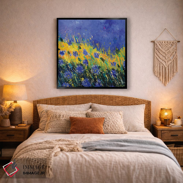تابلو انتزاعی گل های گندم نمای آبی تابستانی اثر پل لدنت - D3B