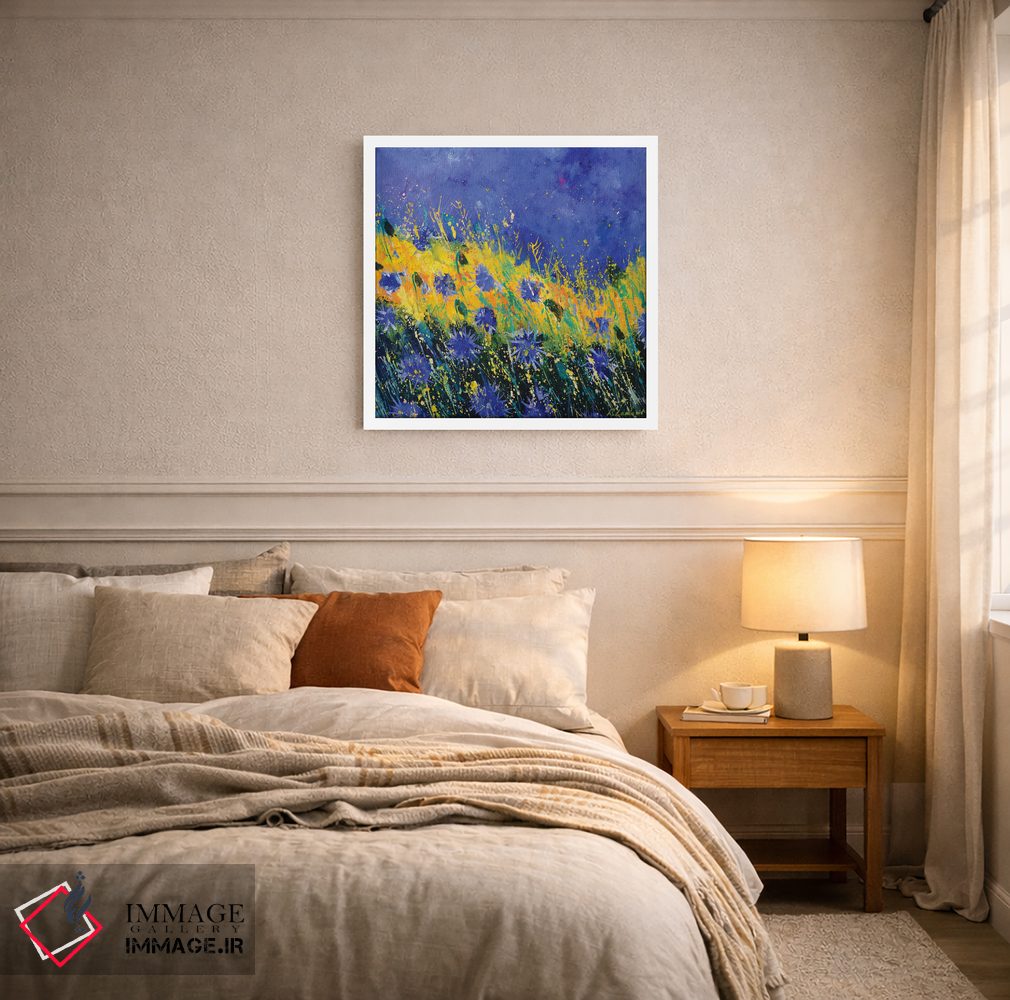 تابلو انتزاعی گل های گندم نمای آبی تابستانی اثر پل لدنت - D6W