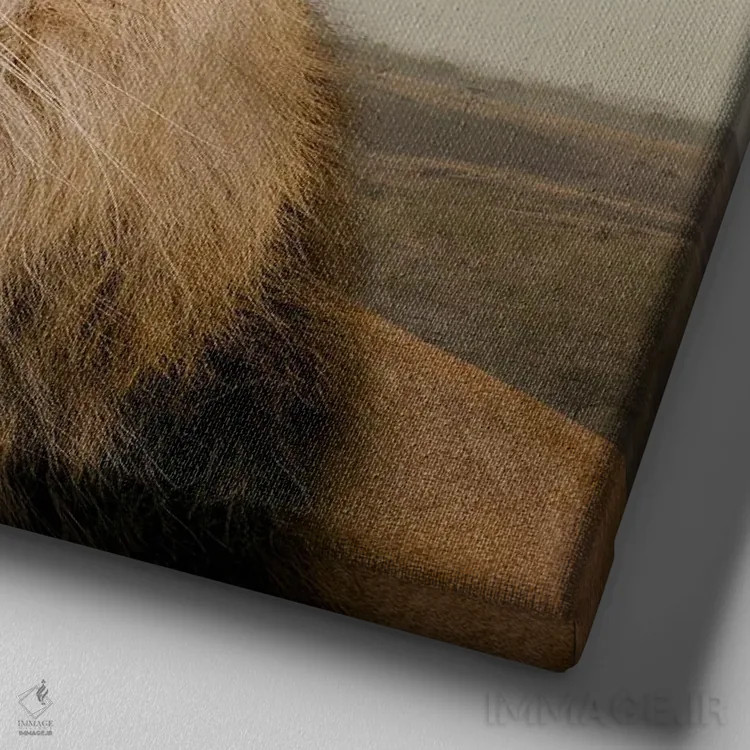 تابلو دکوراتیو شیر خرسند اثر لوند روزر - نمای نزدیک بافت بوم