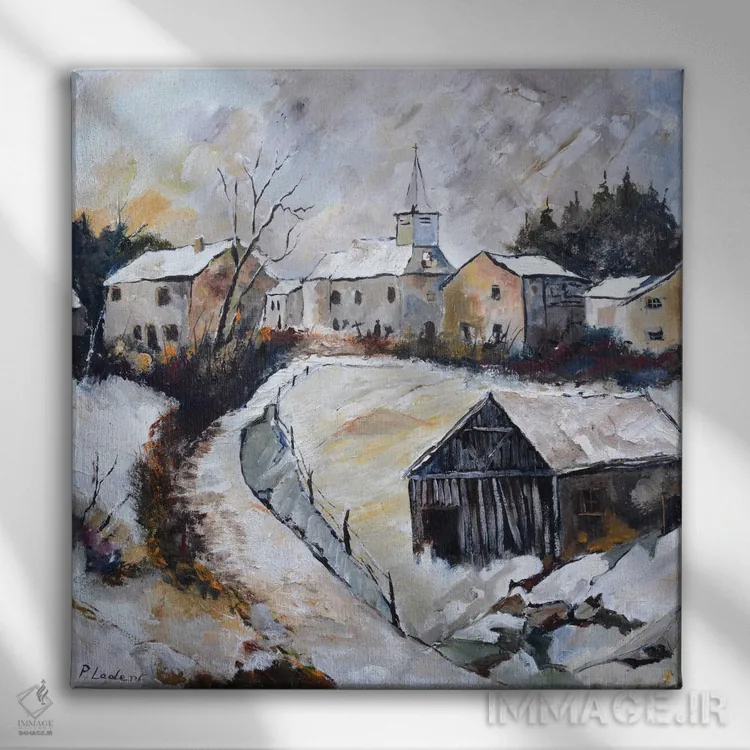 تابلو دکوراتیو روستا در زمستان اثر پل لدنت - نمای روبهرو روی دیوار