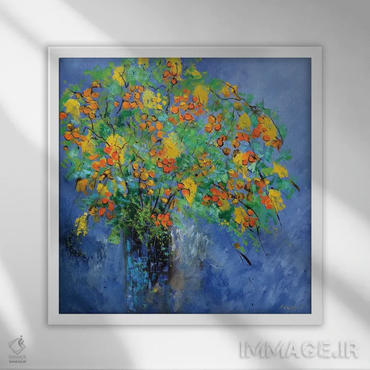 تابلو انتزاعی طبیعت بی جان زنده و شفاف اثر پل لدنت - نمای قابدار سفید