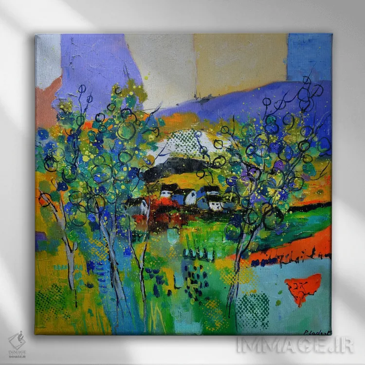 تابلو انتزاعی منظره خیالی اثر پل لدنت - نمای روبهرو روی دیوار