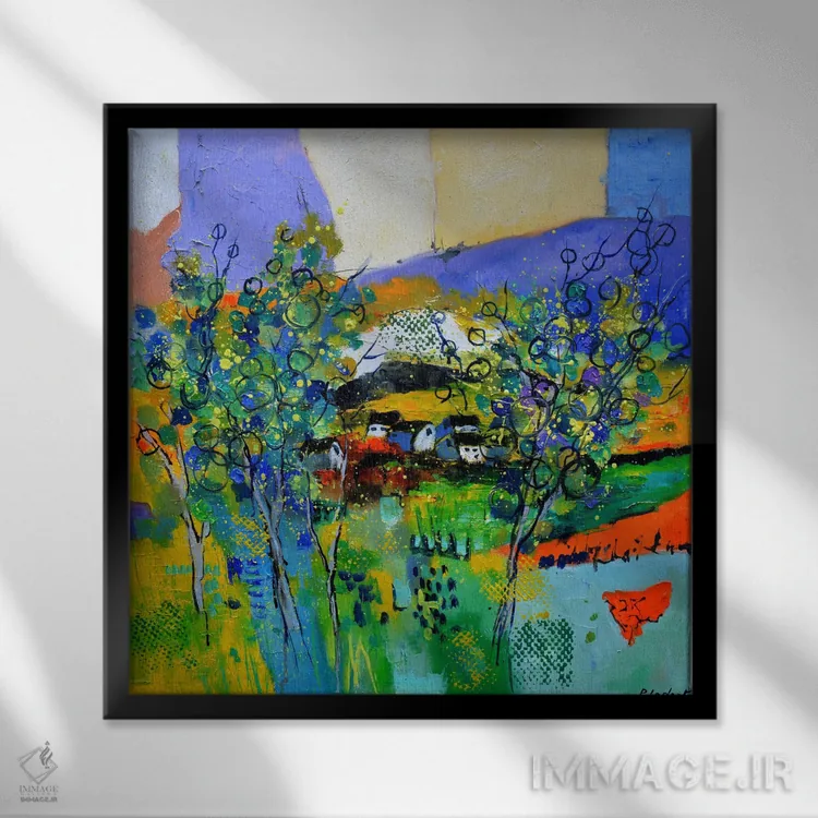 تابلو انتزاعی منظره خیالی اثر پل لدنت - نمای قابدار مشکی