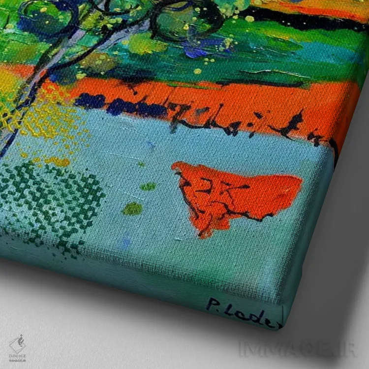 تابلو انتزاعی منظره خیالی اثر پل لدنت - نمای نزدیک بافت بوم