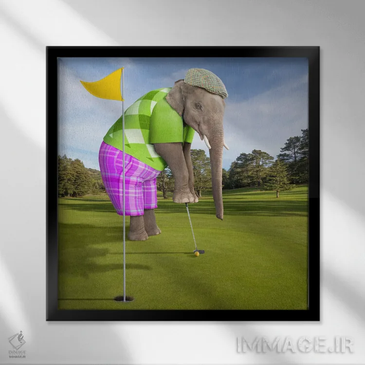 تابلو دکوراتیو فیل گلف باز اثر لوند روزر - نمای قابدار مشکی