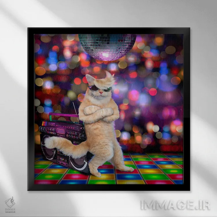 تابلو دکوراتیو گربه خونسرد اثر لوند روزر - نمای قابدار مشکی