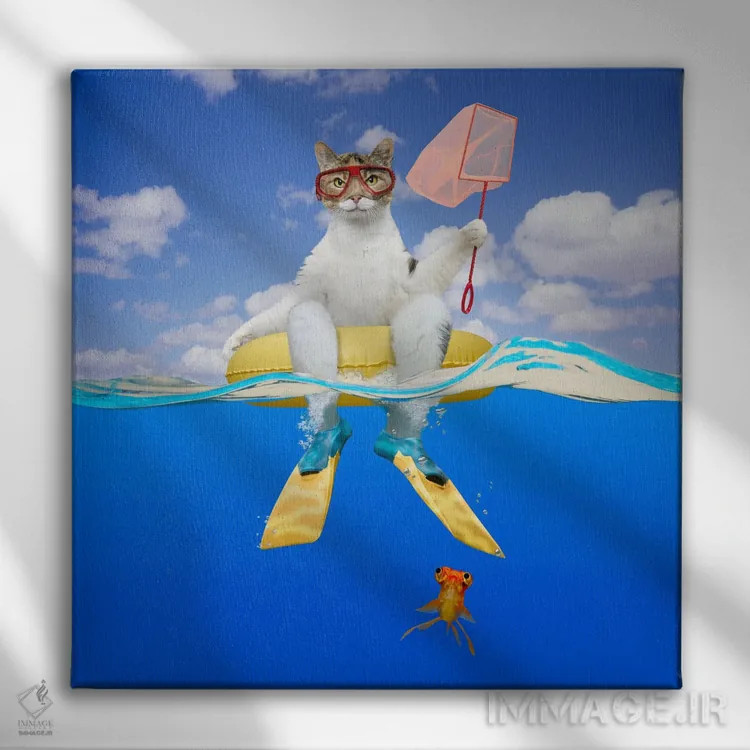تابلو دکوراتیو اردوی ماهیگیری گربه اثر لوند روزر - نمای روبهرو روی دیوار