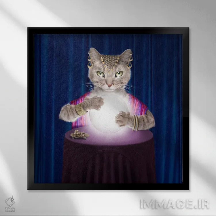 تابلو دکوراتیو گربه فال گیر اثر لوند روزر - نمای قابدار مشکی