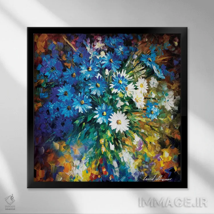 تابلو دکوراتیو دسته گل شادی اثر لئونید آفرموف - نمای قابدار مشکی