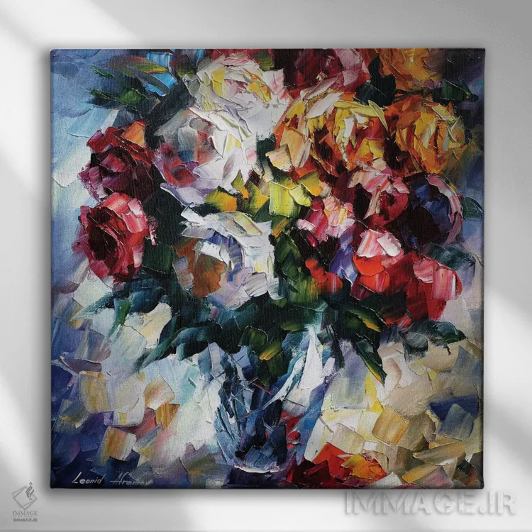 تابلو دکوراتیو گل های رز اثر لئونید آفرموف - نمای روبهرو روی دیوار