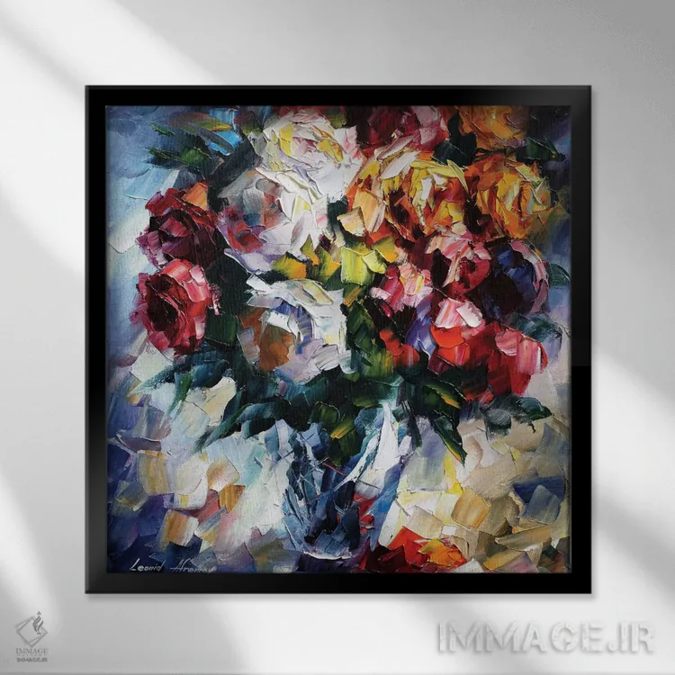 تابلو دکوراتیو گل های رز اثر لئونید آفرموف - نمای قابدار مشکی