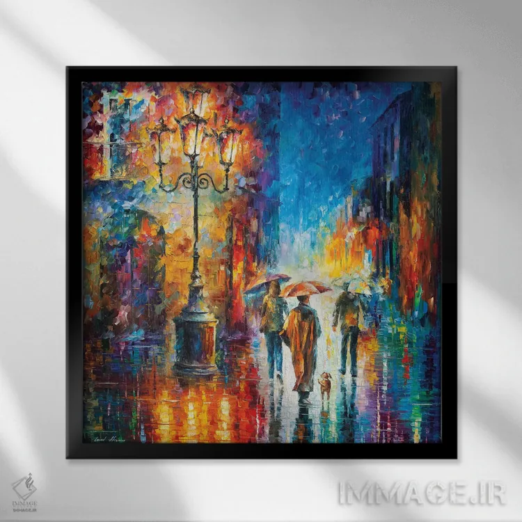 تابلو دکوراتیو باران شدید اثر لئونید آفرموف - نمای قابدار مشکی