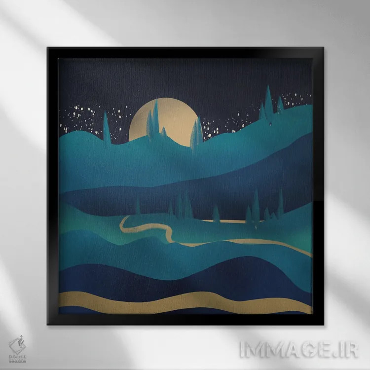تابلو مینیمال جاده کوهستانی زیر نور مهتاب اثر لیتل باور - نمای قابدار مشکی