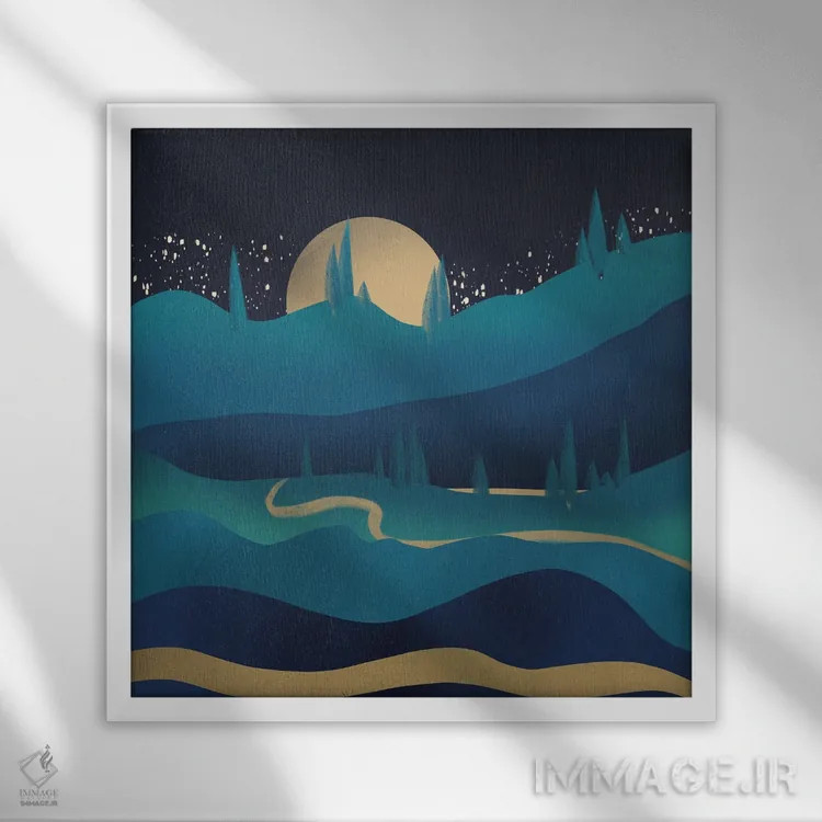 تابلو مینیمال جاده کوهستانی زیر نور مهتاب اثر لیتل باور - نمای قابدار سفید