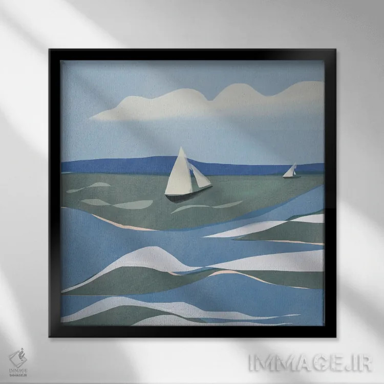 تابلو مینیمال دریای خروشان اثر لیتل باور - نمای قابدار مشکی