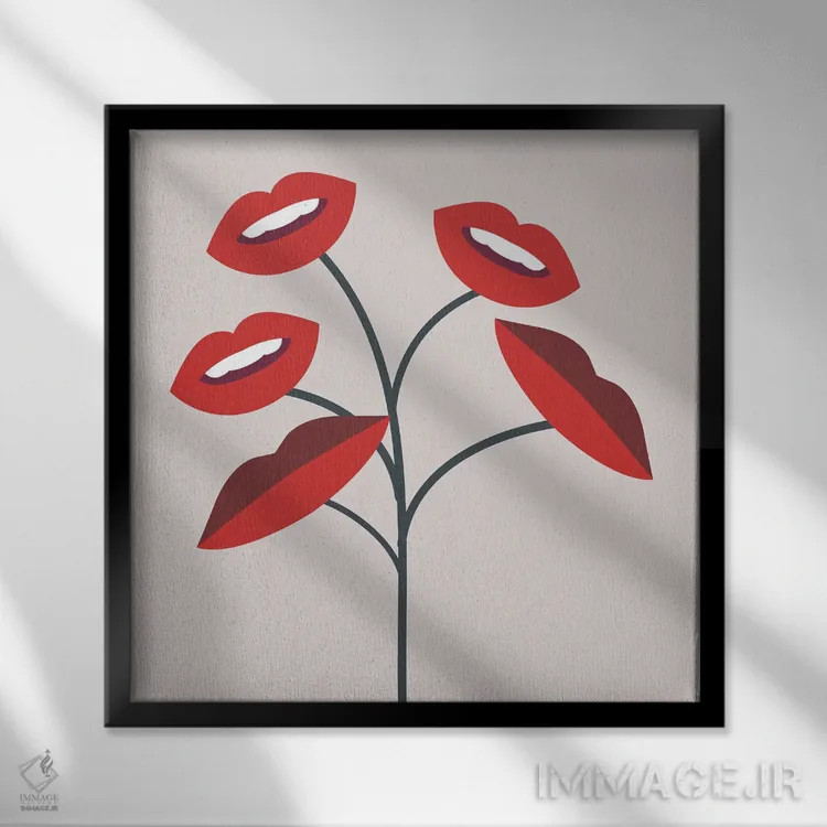 تابلو مدرن گیاه لب ها اثر لیتل باور - نمای قابدار مشکی