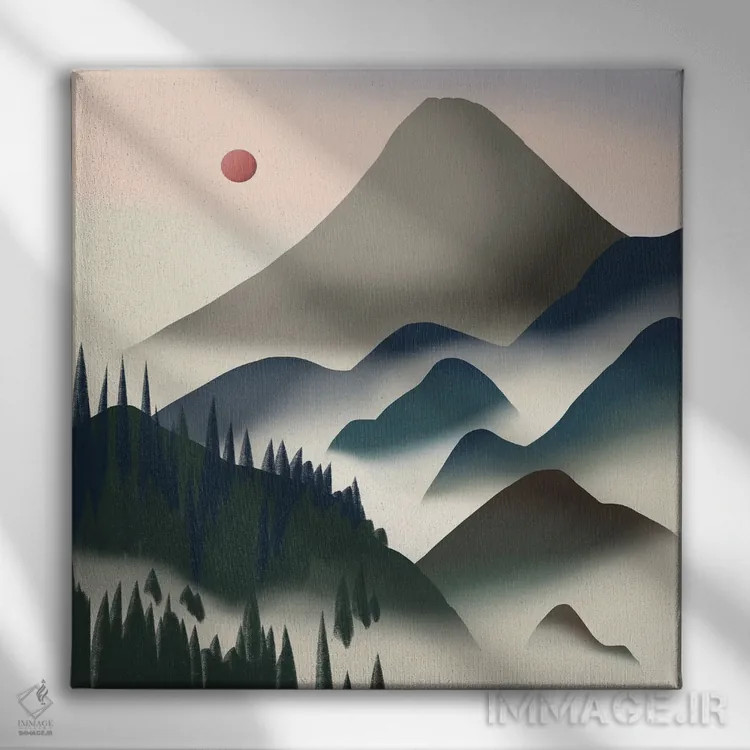 تابلو مینیمال طبیعت در خاکستری و آبی اثر لیتل باور - نمای روبهرو روی دیوار