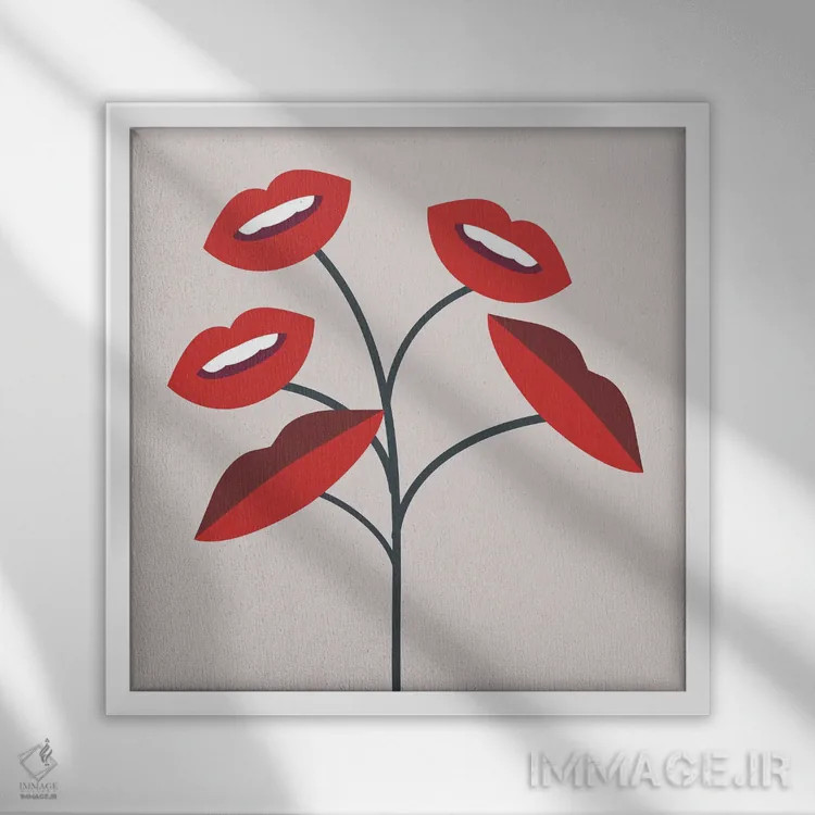 تابلو مدرن گیاه لب ها اثر لیتل باور - نمای قابدار سفید