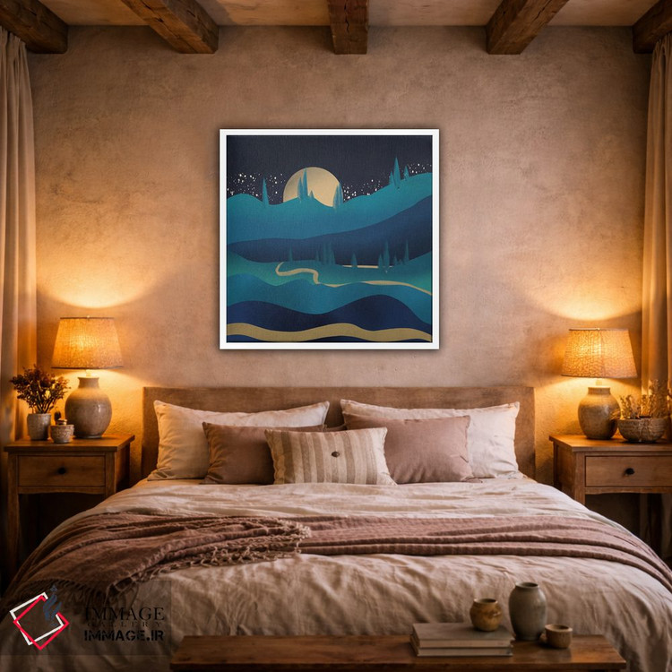 تابلو مینیمال جاده کوهستانی زیر نور مهتاب اثر لیتل باور - D2W