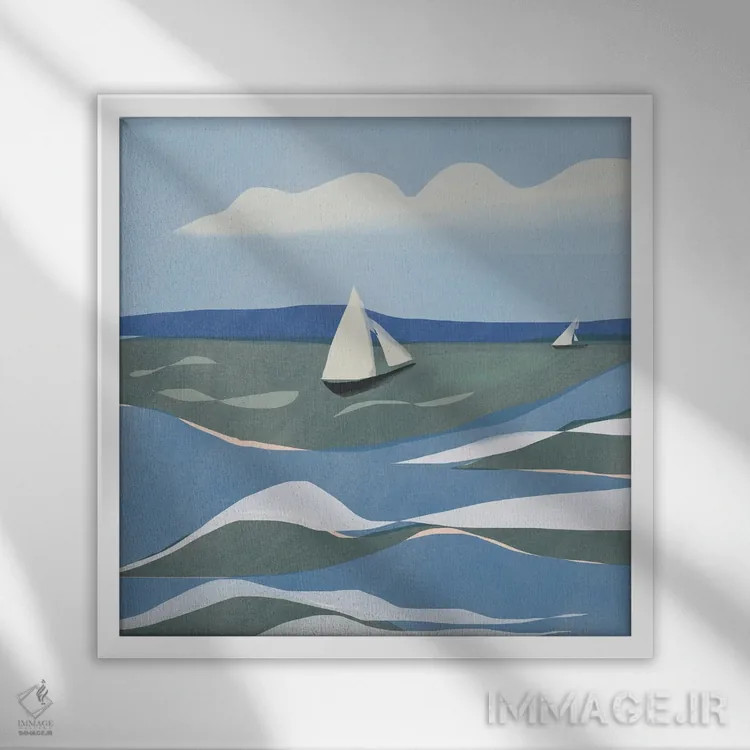 تابلو مینیمال دریای خروشان اثر لیتل باور - نمای قابدار سفید