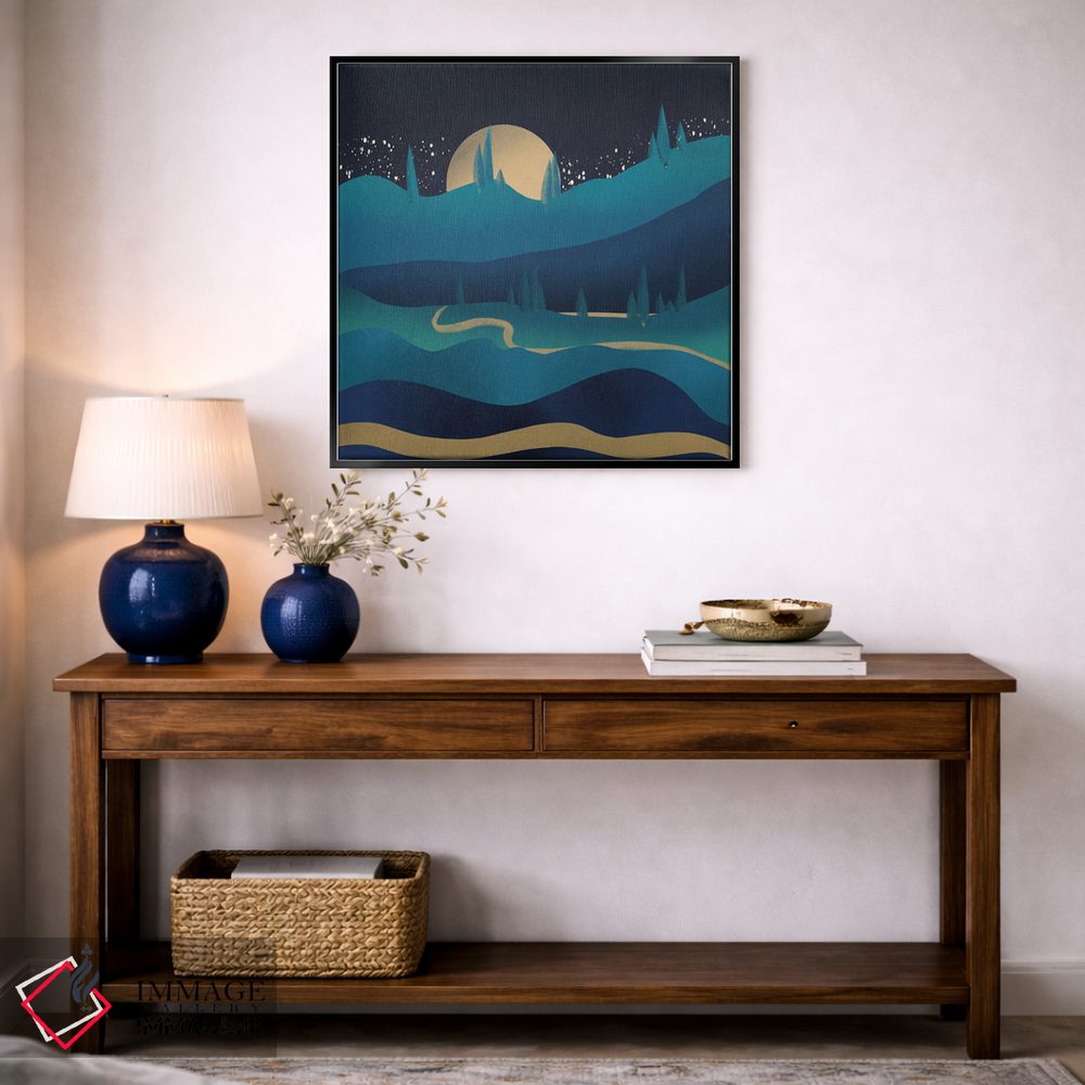 تابلو مینیمال جاده کوهستانی زیر نور مهتاب اثر لیتل باور - D4B