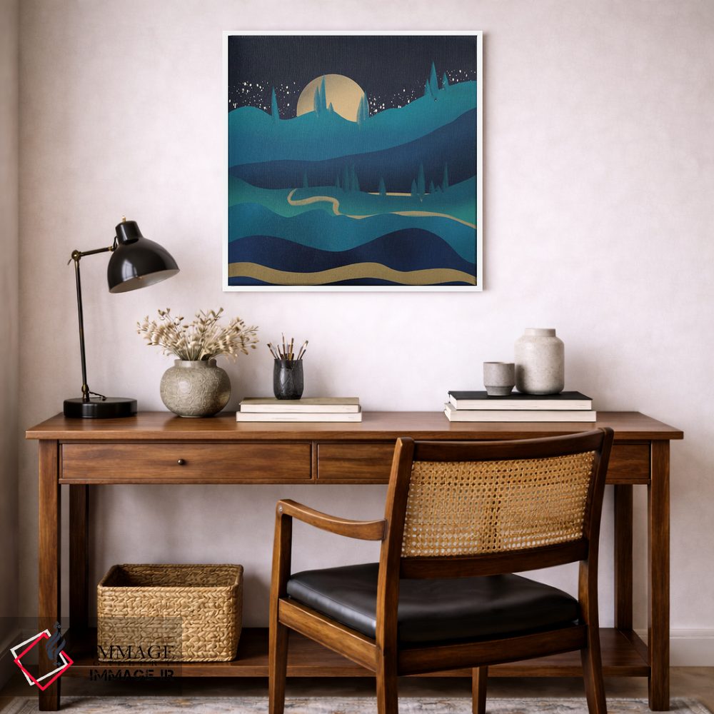 تابلو مینیمال جاده کوهستانی زیر نور مهتاب اثر لیتل باور - D5W