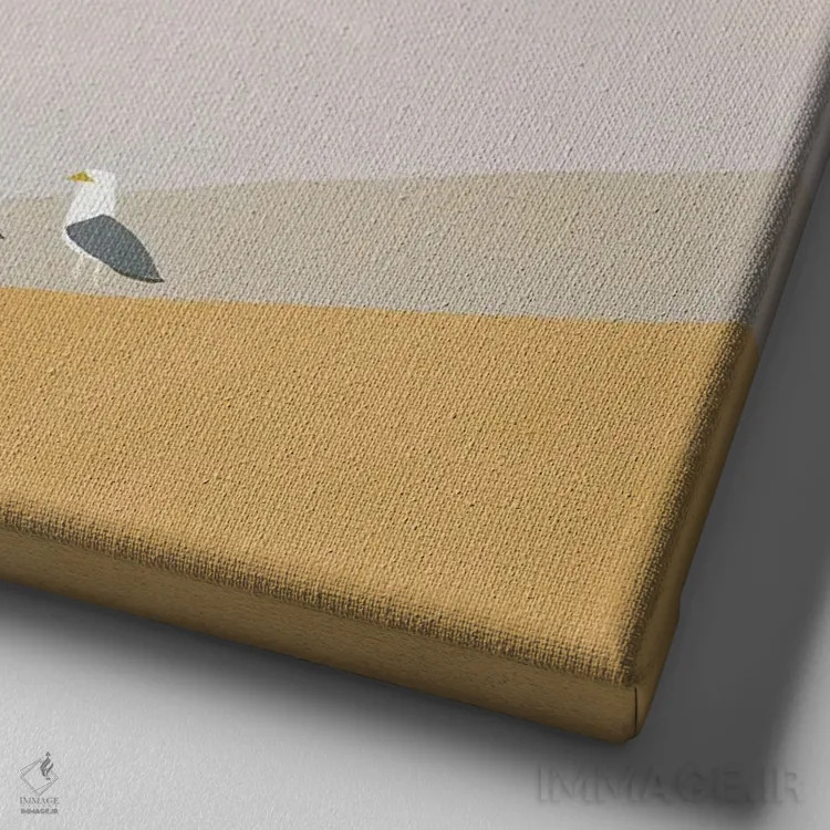 تابلو مینیمال مرغان دریایی در ساحل اثر لیتل باور - نمای نزدیک بافت بوم