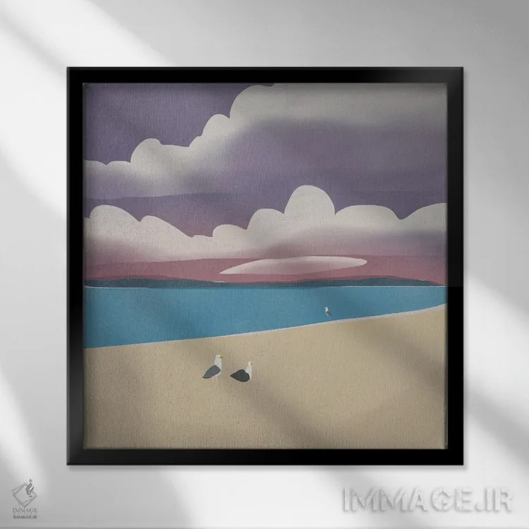 تابلو مینیمال سه مرغ دریایی اثر لیتل باور - نمای قابدار مشکی