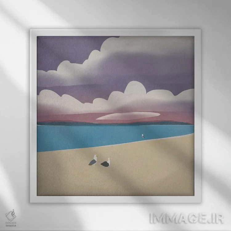 تابلو مینیمال سه مرغ دریایی اثر لیتل باور - نمای قابدار سفید