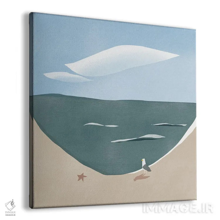 تابلو مینیمال انحنای ساحل و مرغ دریایی اثر لیتل باور - نمای پرسپکتیو محصول