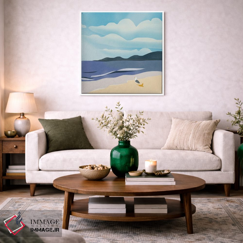 تابلو مینیمال آفتاب گرفتن مرغ دریایی اثر لیتل باور - D1W