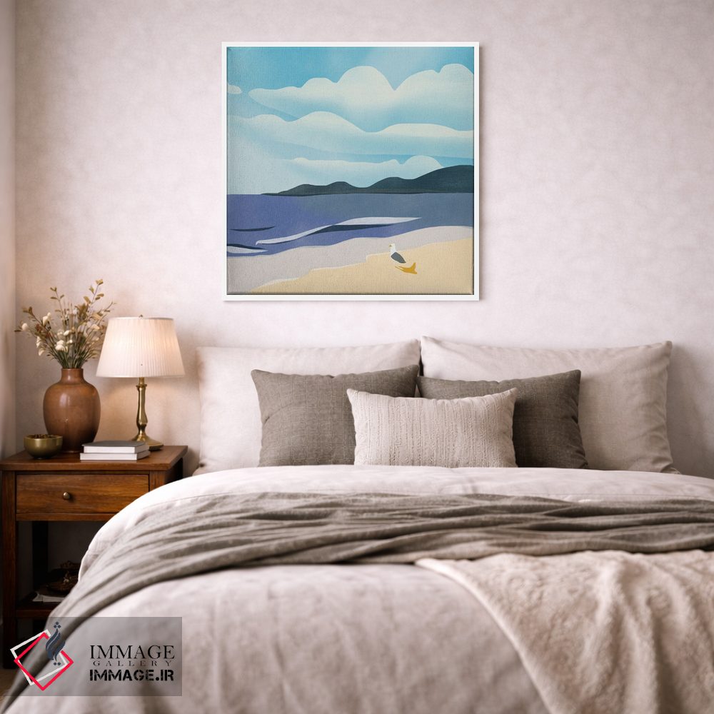 تابلو مینیمال آفتاب گرفتن مرغ دریایی اثر لیتل باور - D2W