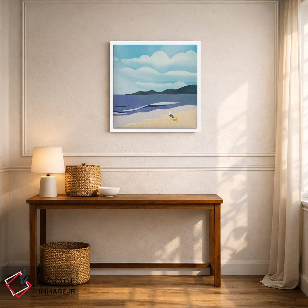 تابلو مینیمال آفتاب گرفتن مرغ دریایی اثر لیتل باور - D4W