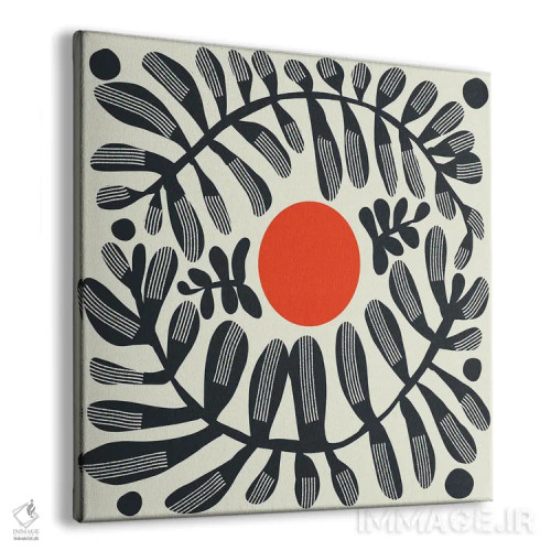 تابلو انتزاعی گیاه سیاه و خورشید قرمز اثر لیتل باور - نمای پرسپکتیو محصول