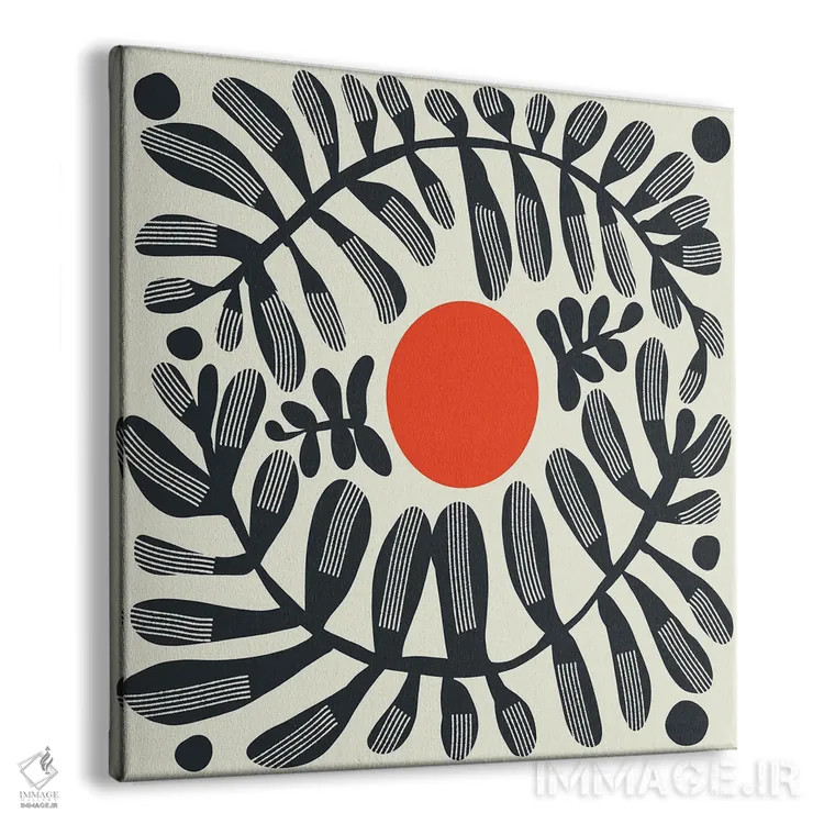 تابلو انتزاعی گیاه سیاه و خورشید قرمز اثر لیتل باور - نمای پرسپکتیو محصول