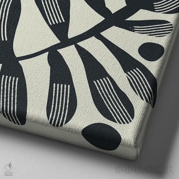 تابلو انتزاعی گیاه سیاه و خورشید قرمز اثر لیتل باور - نمای نزدیک بافت بوم