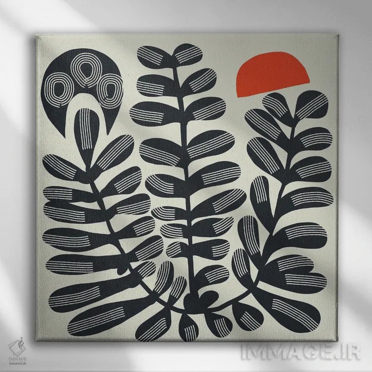 تابلو انتزاعی گیاه سه سر بوهو اثر لیتل باور - نمای روبهرو روی دیوار